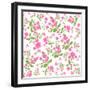 Pink Flower on White Background. Seamless Pattern-paprika-Framed Art Print