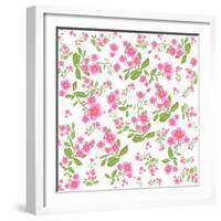 Pink Flower on White Background. Seamless Pattern-paprika-Framed Art Print