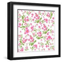 Pink Flower on White Background. Seamless Pattern-paprika-Framed Art Print