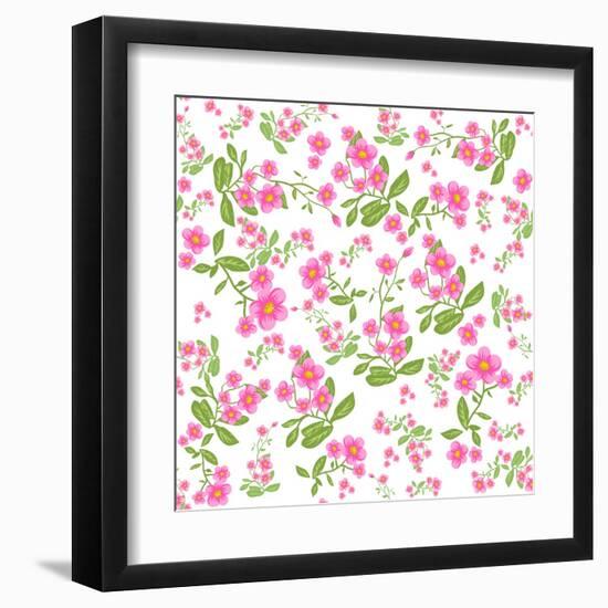 Pink Flower on White Background. Seamless Pattern-paprika-Framed Art Print