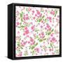 Pink Flower on White Background. Seamless Pattern-paprika-Framed Stretched Canvas