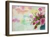 Pink Flowers and Watercolor Painting-Cora Niele-Framed Giclee Print