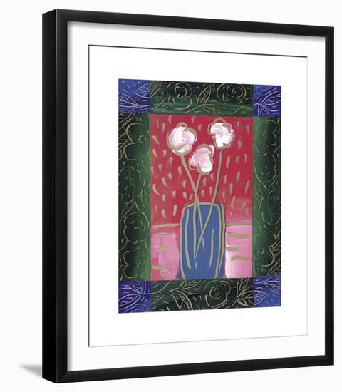 Pink Flowers on Red-Hussey-Framed Giclee Print