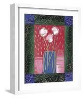 Pink Flowers on Red-Hussey-Framed Giclee Print