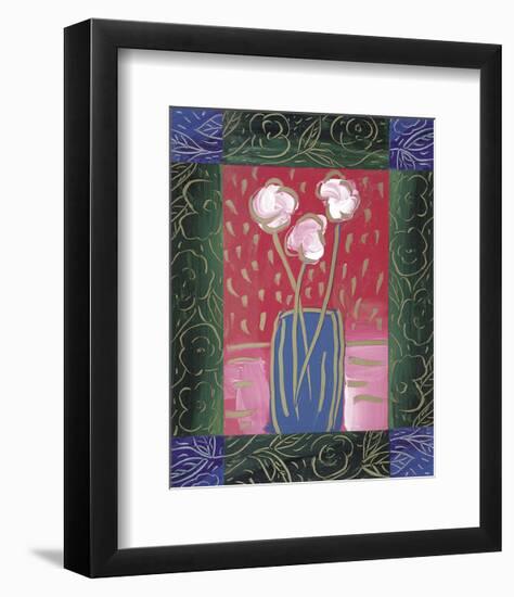 Pink Flowers on Red-James Hussey-Framed Art Print