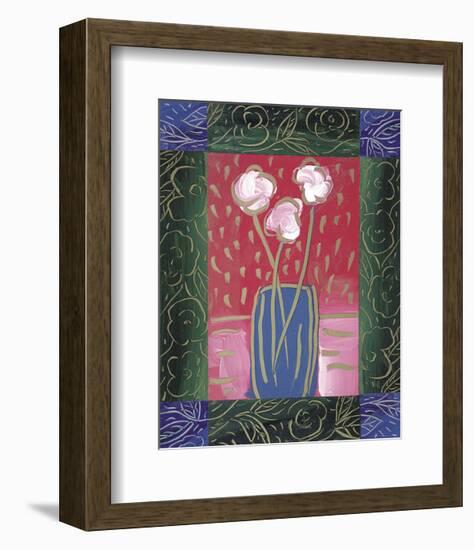 Pink Flowers on Red-James Hussey-Framed Art Print