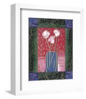 Pink Flowers on Red-James Hussey-Framed Art Print