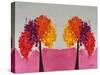 Pink Folksy Trees-Ruth Palmer-Stretched Canvas