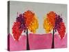 Pink Folksy Trees-Ruth Palmer-Stretched Canvas