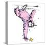 Pink Funny Sloth with a Unicorn Horn and with a Star on a Trunk Tree. Slothicorn - Lettering Quote.-null-Stretched Canvas