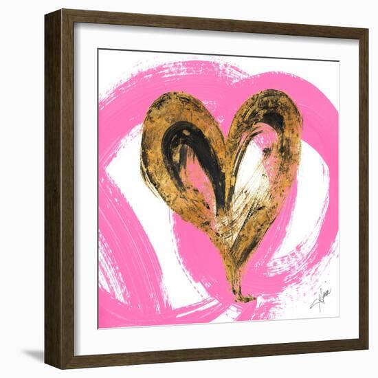 Pink & Gold Heart Strokes I-Gina Ritter-Framed Art Print