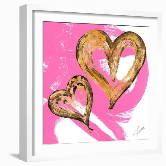 Pink & Gold Heart Strokes II-Gina Ritter-Framed Art Print