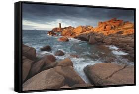 Pink Granite Coast, Brittany, France. the Ploumanach Lighthouse (Men Ruz) an Sunset.-ClickAlps-Framed Stretched Canvas