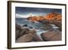 Pink Granite Coast, Brittany, France. the Ploumanach Lighthouse (Men Ruz) an Sunset.-ClickAlps-Framed Photographic Print