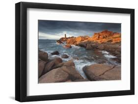 Pink Granite Coast, Brittany, France. the Ploumanach Lighthouse (Men Ruz) an Sunset.-ClickAlps-Framed Photographic Print