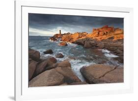 Pink Granite Coast, Brittany, France. the Ploumanach Lighthouse (Men Ruz) an Sunset.-ClickAlps-Framed Photographic Print