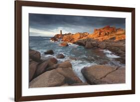 Pink Granite Coast, Brittany, France. the Ploumanach Lighthouse (Men Ruz) an Sunset.-ClickAlps-Framed Photographic Print