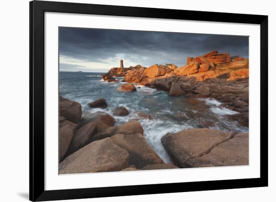 Pink Granite Coast, Brittany, France. the Ploumanach Lighthouse (Men Ruz) an Sunset.-ClickAlps-Framed Photographic Print