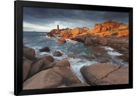 Pink Granite Coast, Brittany, France. the Ploumanach Lighthouse (Men Ruz) an Sunset.-ClickAlps-Framed Photographic Print