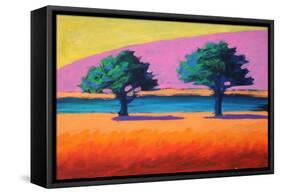 Pink Hill Yellow Sky, 2021 (acrylic on board)-Paul Powis-Framed Stretched Canvas
