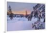 Pink lights of the arctic sunset illuminate the snowy woods, Vennivaara, Rovaniemi, Lapland region,-Roberto Moiola-Framed Photographic Print