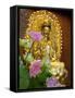 Pink Lotus Flowers in Front of Gold Statue, Kek Lok Si Temple, Island of Penang, Malaysia-Cindy Miller Hopkins-Framed Stretched Canvas