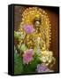 Pink Lotus Flowers in Front of Gold Statue, Kek Lok Si Temple, Island of Penang, Malaysia-Cindy Miller Hopkins-Framed Stretched Canvas