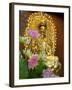 Pink Lotus Flowers in Front of Gold Statue, Kek Lok Si Temple, Island of Penang, Malaysia-Cindy Miller Hopkins-Framed Photographic Print