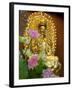 Pink Lotus Flowers in Front of Gold Statue, Kek Lok Si Temple, Island of Penang, Malaysia-Cindy Miller Hopkins-Framed Photographic Print