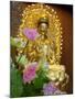 Pink Lotus Flowers in Front of Gold Statue, Kek Lok Si Temple, Island of Penang, Malaysia-Cindy Miller Hopkins-Mounted Photographic Print