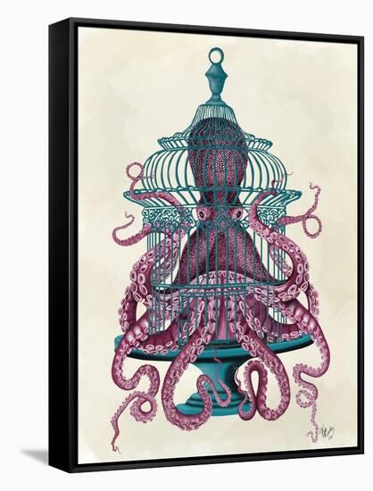 Pink Octopus in Cage-Fab Funky-Framed Stretched Canvas