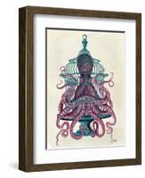 Pink Octopus in Cage-Fab Funky-Framed Art Print