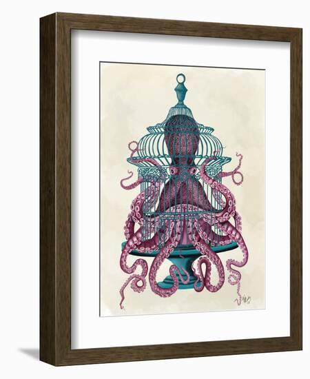 Pink Octopus in Cage-Fab Funky-Framed Art Print