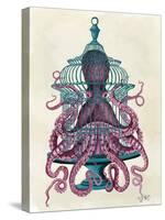 Pink Octopus in Cage-Fab Funky-Stretched Canvas