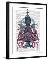 Pink Octopus in Cage-Fab Funky-Framed Art Print