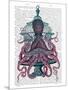 Pink Octopus in Cage-Fab Funky-Mounted Premium Giclee Print