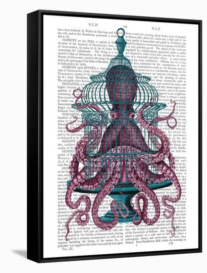 Pink Octopus in Cage-Fab Funky-Framed Stretched Canvas