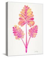 Pink Palm Leaf Trifecta-Cat Coquillette-Stretched Canvas