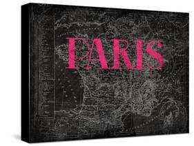 Pink Paris Map-Jace Grey-Stretched Canvas