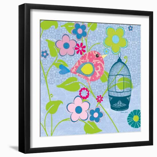 Pink Patterned Bird-Sandra Smith-Framed Art Print