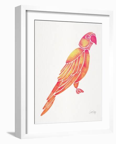 Pink Perched Parrot-Cat Coquillette-Framed Art Print