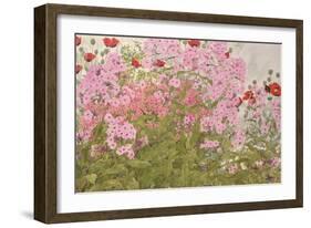 Pink Phlox and Poppies with a Butterfly-Linda Benton-Framed Giclee Print