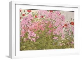 Pink Phlox and Poppies with a Butterfly-Linda Benton-Framed Giclee Print