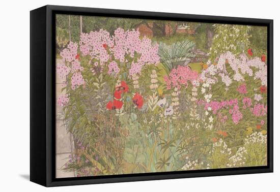 Pink Phlox in the Herbaceous Border-Linda Benton-Framed Stretched Canvas