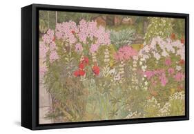 Pink Phlox in the Herbaceous Border-Linda Benton-Framed Stretched Canvas