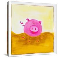 Pink Pig with Corkscrew Tail-null-Stretched Canvas