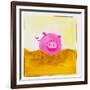 Pink Pig with Corkscrew Tail-null-Framed Giclee Print