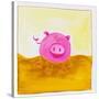 Pink Pig with Corkscrew Tail-null-Stretched Canvas
