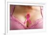 Pink Ribbon in Woman Chest to Support Breast Cancer Cause-Otna Ydur-Framed Photographic Print