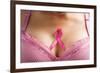 Pink Ribbon in Woman Chest to Support Breast Cancer Cause-Otna Ydur-Framed Photographic Print